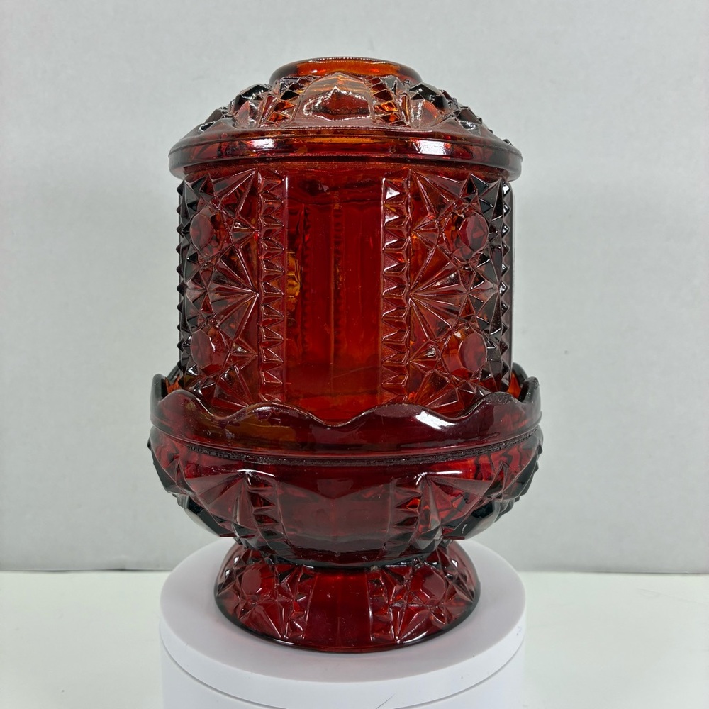 Vintage Indiana Glass Ruby Red Flash Stars and Bars Fairy Lamp